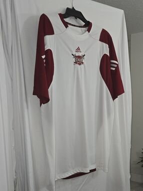 adidas Trogans White and Maroon Short Sleeve Athletic Jersey